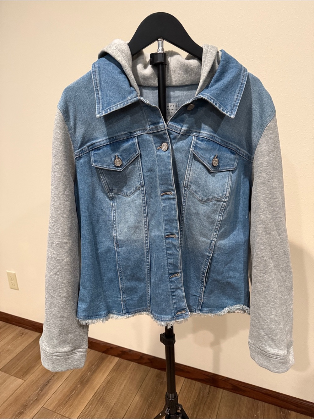 Susan Graver Light Blue Denim Jacket with hoodie